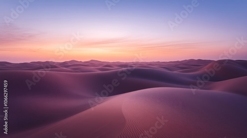 Soft, fading colors over the desert at dusk, a peaceful moment captured as the sun sets.