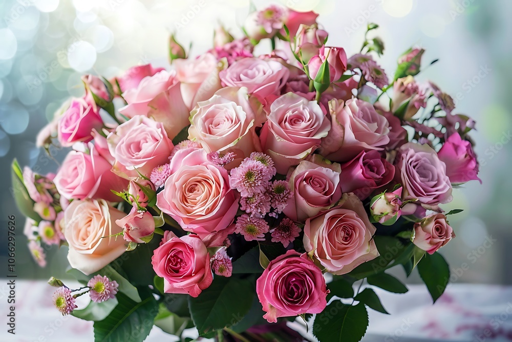 Bouquet of pink roses in vase Bouquet of pink roses in vase