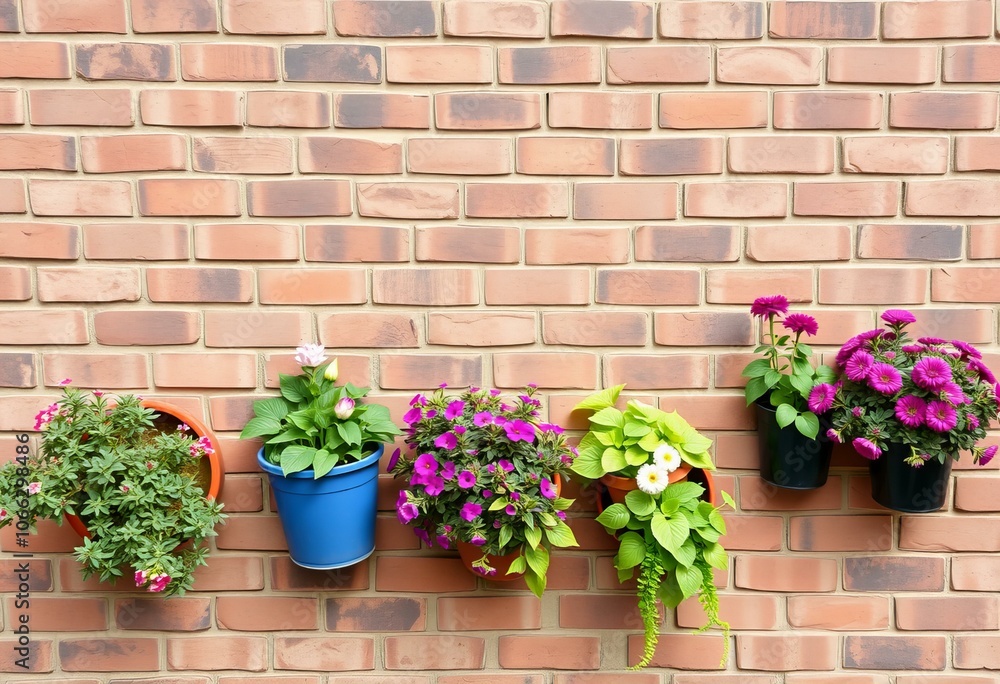 Naklejka premium Brick wall with flower pots.
