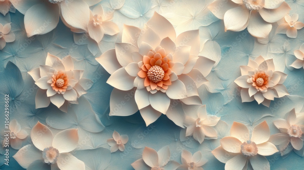 A Cluster of Delicate White Paper Flowers on a Light Blue Background A Cluster of Delicate White Paper Flowers on a Light Blue Background