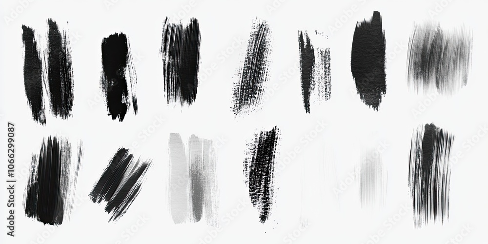 A collection of black and white brush strokes on a white background A collection of black and white brush strokes on a white background