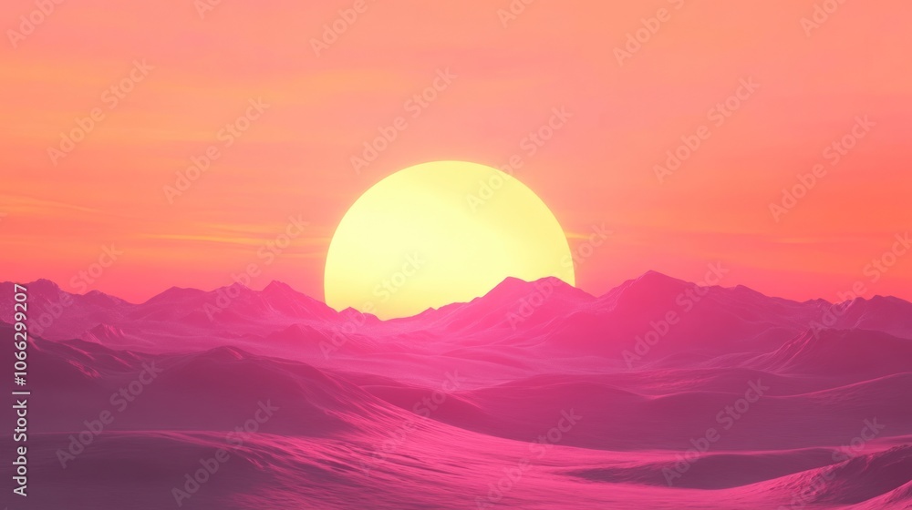 Sun dipping below desert dunes, the sky turning vibrant orange and pink with peaceful desert silence. Sun dipping below desert dunes, the sky turning vibrant orange and pink with peaceful desert silence.