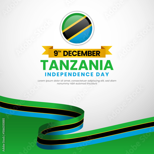 Tanzania Independence Day Square Banner Background Design Illustration with waving ribbon flag