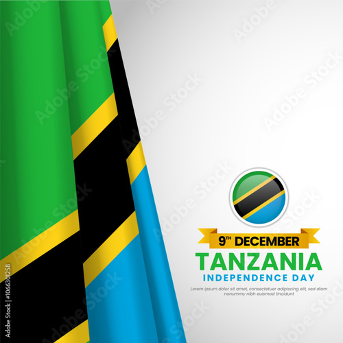 Tanzania independence day greeting card, Square banner Background with realistic national flag
