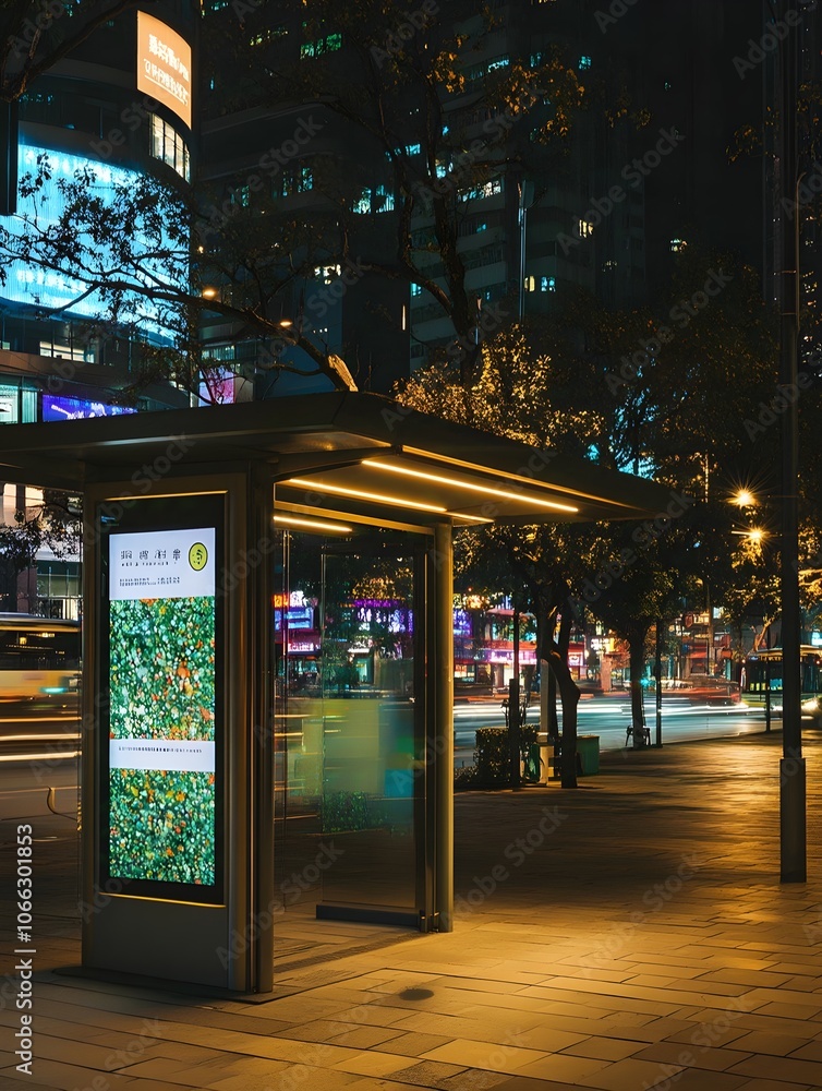 -store advertising mockup for bus stops or signboards in public areas at night. Empty mockup of lightbox for information -store advertising mockup for bus stops or signboards in public areas at night. Empty mockup of lightbox for information