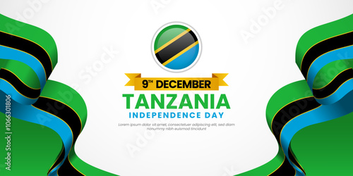 Tanzania Independence Day Banner Background design illustration with waving ribbon national flag