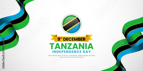 Tanzania Independence Day Banner Background design illustration with waving ribbon national flag