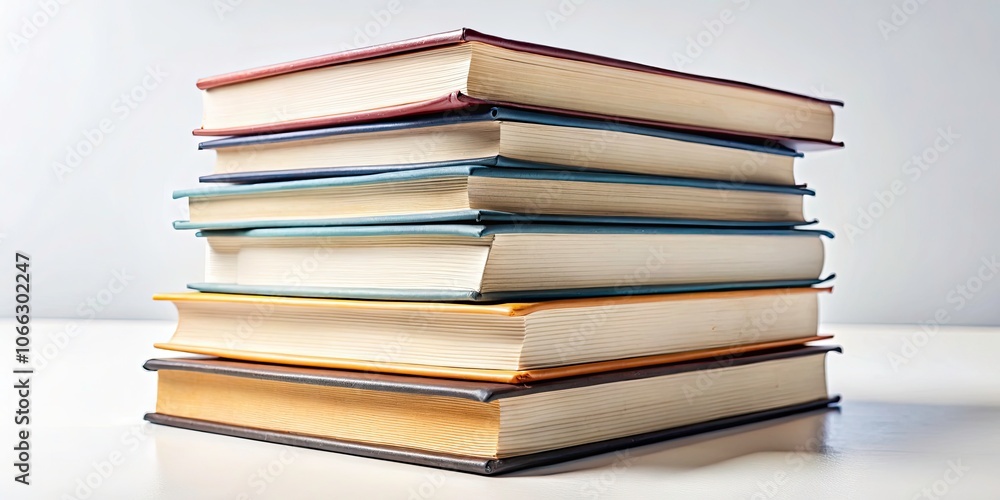 Isolated Paper Textbooks on White Background for Decor, High Depth of Field Display, Blank Space for Text, Perfect for Educational Themes, Book Lovers, and Minimalist Design Isolated Paper Textbooks on White Background for Decor, High Depth of Field Display, Blank Space for Text, Perfect for Educational Themes, Book Lovers, and Minimalist Design