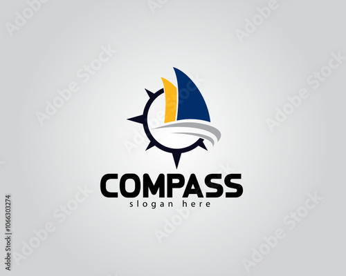 creative ship forming waves with a circular compass logo design photo