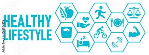 Healthy lifestyle concept banner website web icons vector illustration with an icons of healthcare, nutrition, eating diet, sports, exercise, sleeping, balance, weight, on white background editable