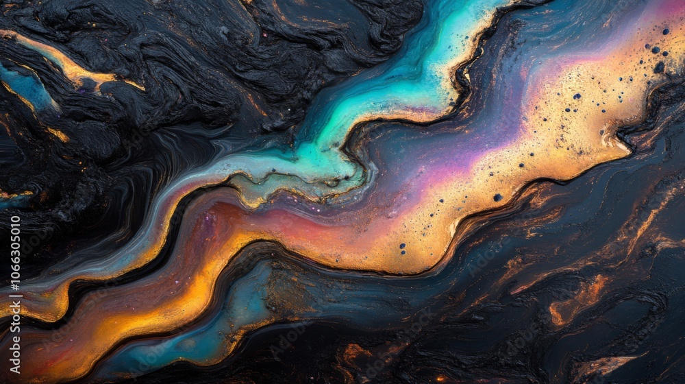 Abstract Liquid Art with Swirling Metallic and Teal Hues Abstract Liquid Art with Swirling Metallic and Teal Hues
