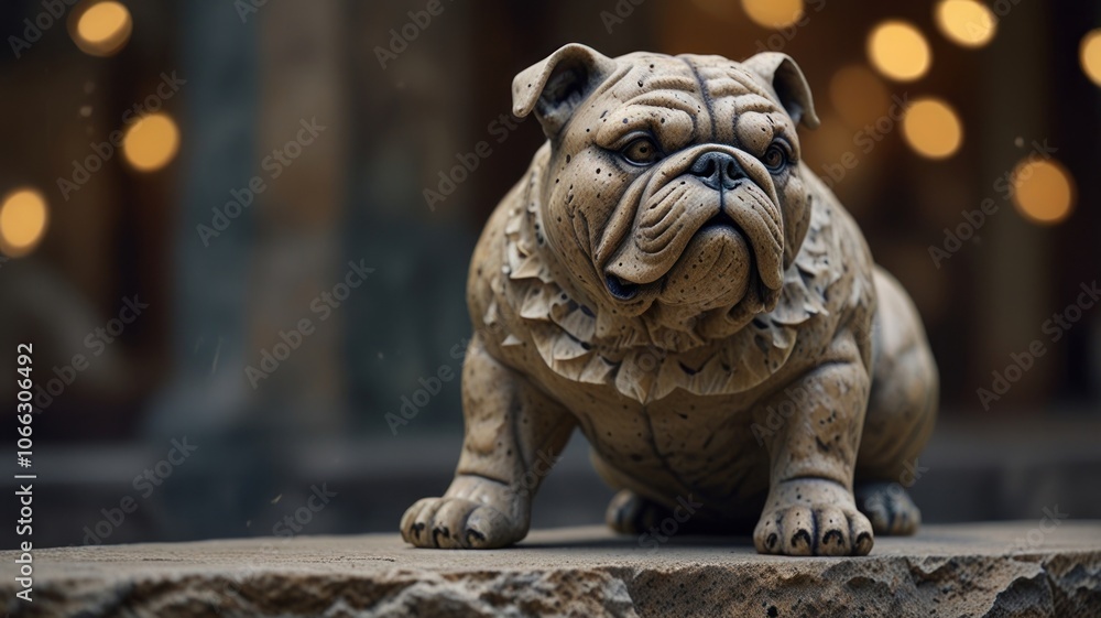 a crafted stone sculpture of a bulldog. The sculpture's intricate details, including the wrinkles on its face and the texture of its fur, are captured with remarkable precision. a crafted stone sculpture of a bulldog. The sculpture's intricate details, including the wrinkles on its face and the texture of its fur, are captured with remarkable precision.
