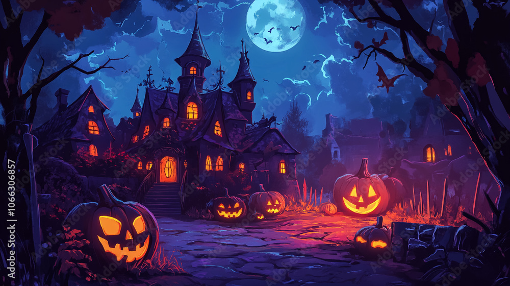 Halloween background with pumpkin and bats Halloween background with pumpkin and bats