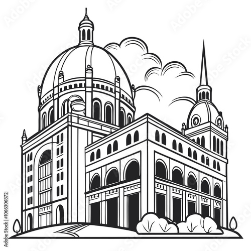 vector illustration of church in the morning