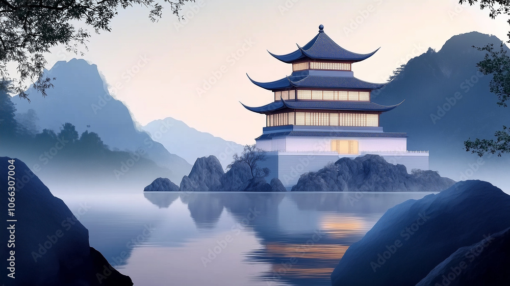Obraz premium pagoda at sunset