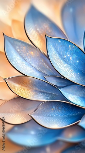 An ultra-close shot of a butterfly’s wing, capturing the intricate details of its pattern, scales, and vibrant colors, such as blues, oranges, and blacks. The wing texture appears almost mosaic-like, 