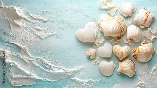 White and Brown Seashells Arranged on Blue and White Surface photo