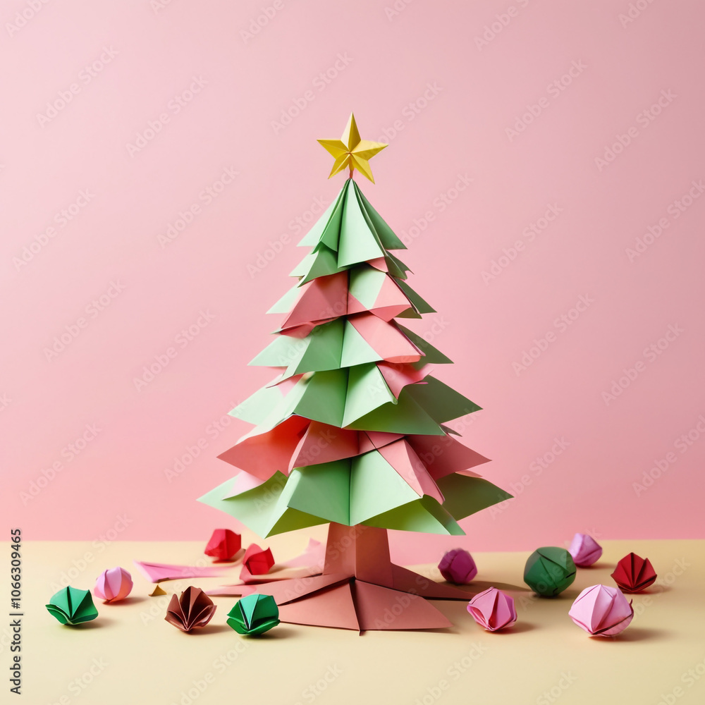 Delightful Origami Christmas Tree: Perfect for Festive Decor. Delightful Origami Christmas Tree: Perfect for Festive Decor.