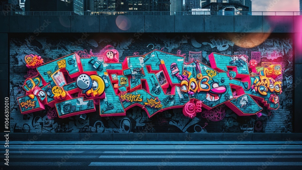 Modern City Wall with Graffiti Characters Modern City Wall with Graffiti Characters