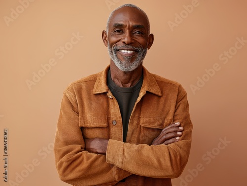 Smiling Senior Man in Brown Jacket. photo