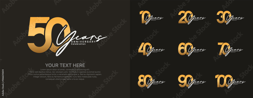 Naklejka premium Anniversary logo set vector design, gold and silver color for celebration event