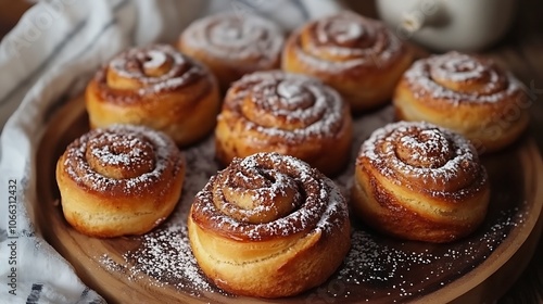 Closeup of chocolate cinnamon rolls on a plate