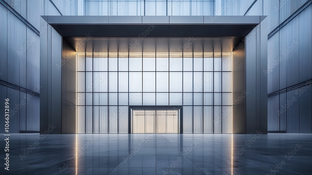 The design features a modern business center with large glass facades and sleek lines The design features a modern business center with large glass facades and sleek lines