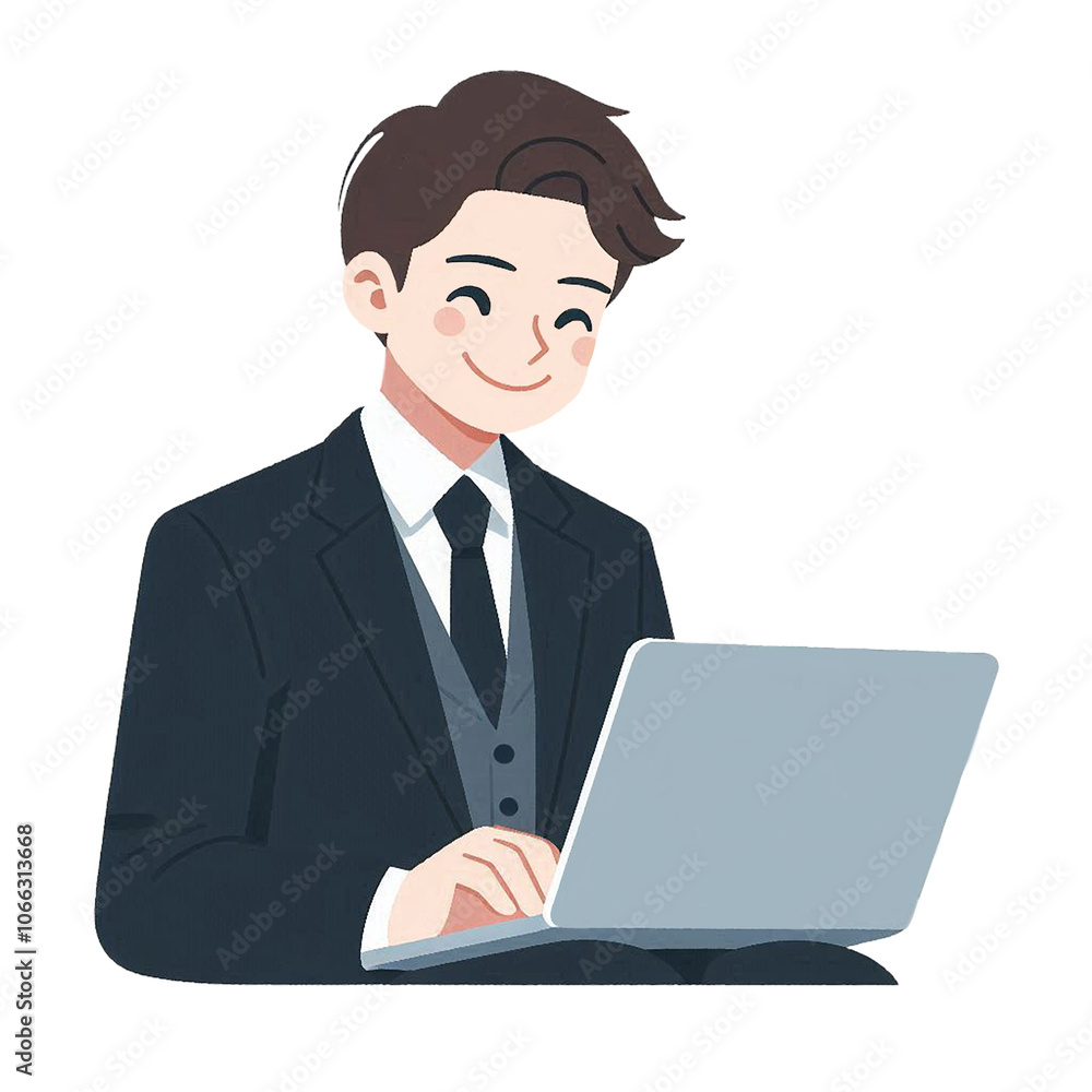 Business man using laptop clipart on Transparent background Business man using laptop clipart on Transparent background