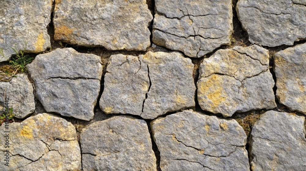 Close-up of a Cracked Stone Wall with Weathered Texture Close-up of a Cracked Stone Wall with Weathered Texture
