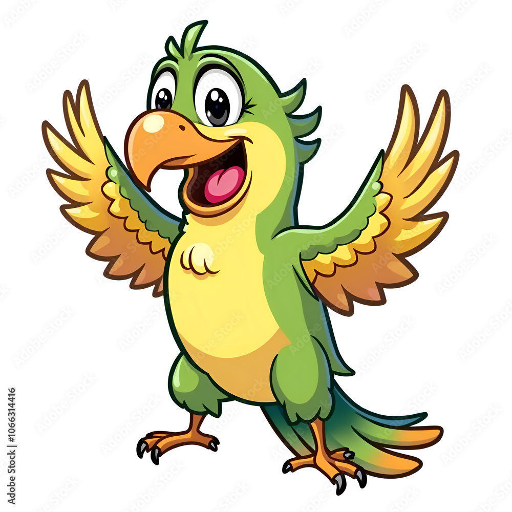 A joyful bird spreads its wings, inviting smiles and happiness wherever it goes, digital illustration of character design concept. A joyful bird spreads its wings, inviting smiles and happiness wherever it goes, digital illustration of character design concept.