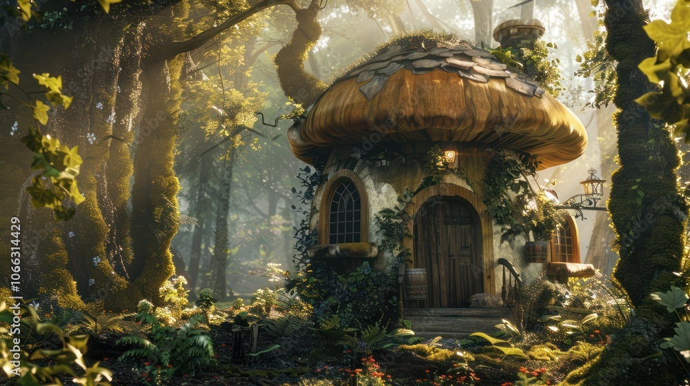 Animation of a mushroom that is a house in a fairy tale Animation of a mushroom that is a house in a fairy tale