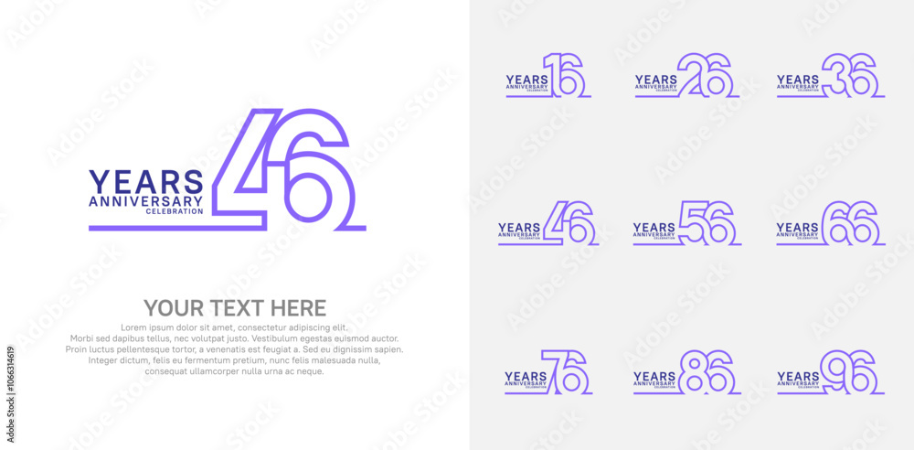 Naklejka premium Anniversary logo set vector design, purple color for celebration event