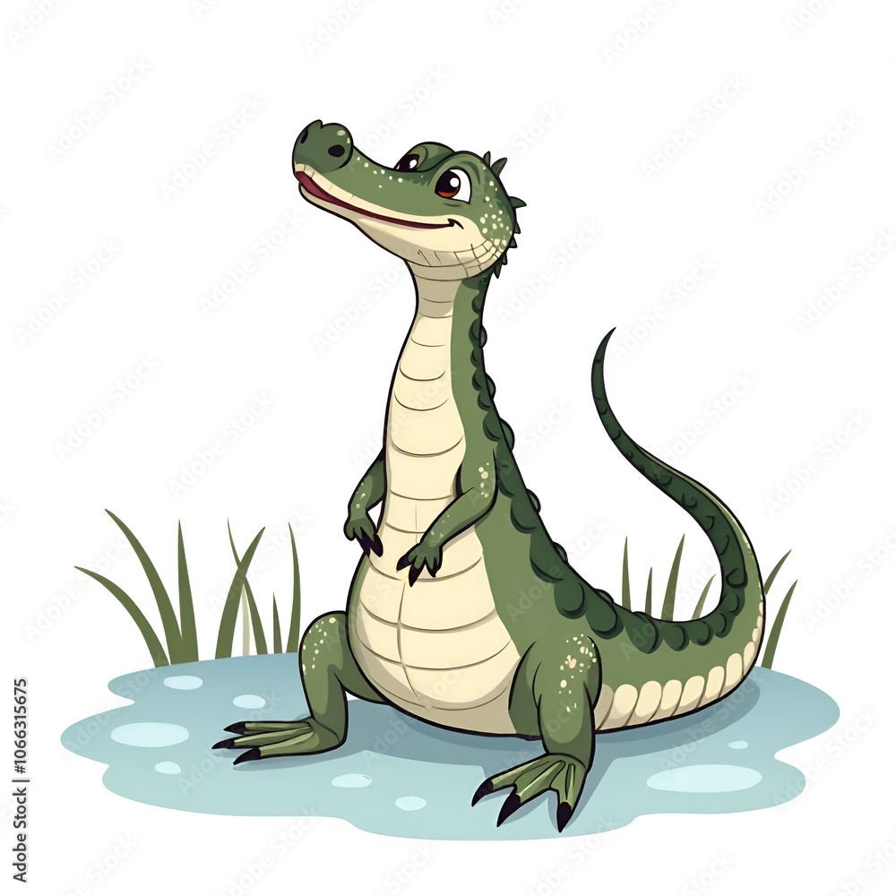 Fototapeta premium This friendly creature teaches us the importance of protecting wetlands and wildlife, digital illustration of cartoon character design concept.