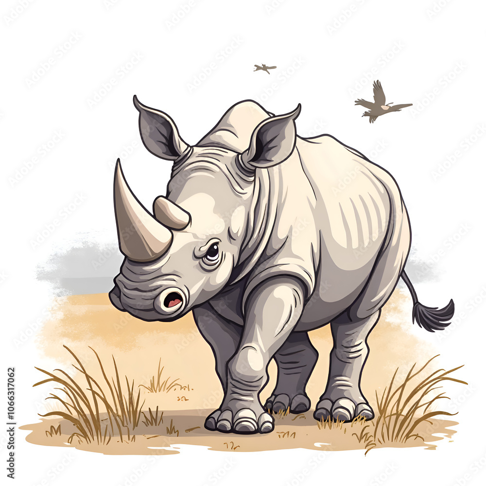 Fototapeta premium The majestic rhinoceros symbolizes strength and resilience in our fragile ecosystems, digital illustration of wildlife art concept.
