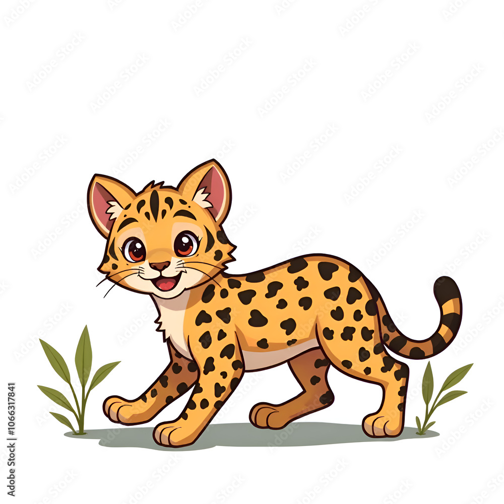 Embrace the joy of nature through the innocent eyes of a playful wildcat , digital illustration of character design concept.