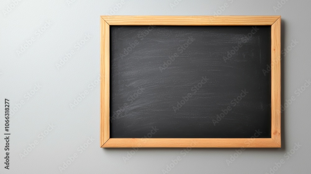 Blank Blackboard with Wooden Frame on Gray Background Blank Blackboard with Wooden Frame on Gray Background