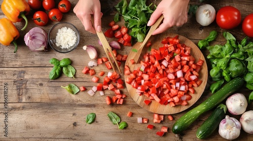 Chop fresh vegetables to create colorful and healthy salads for any meal photo