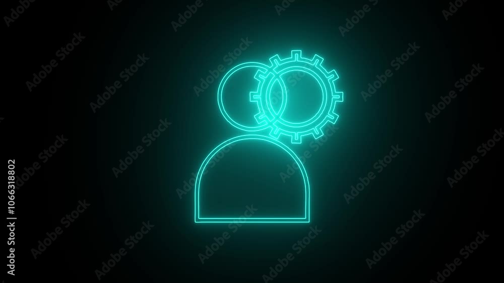 Glowing neon line man settings icon isolated on black background. Glowing neon line man settings icon isolated on black background.