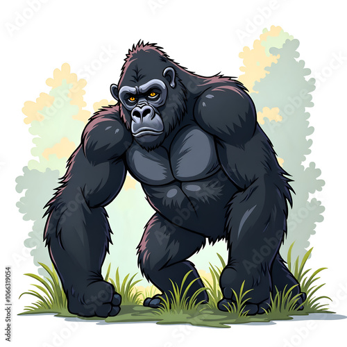 Embodying strength and wisdom, the gorilla stands resilient in nature s embrace, digital illustration of character design concept. photo