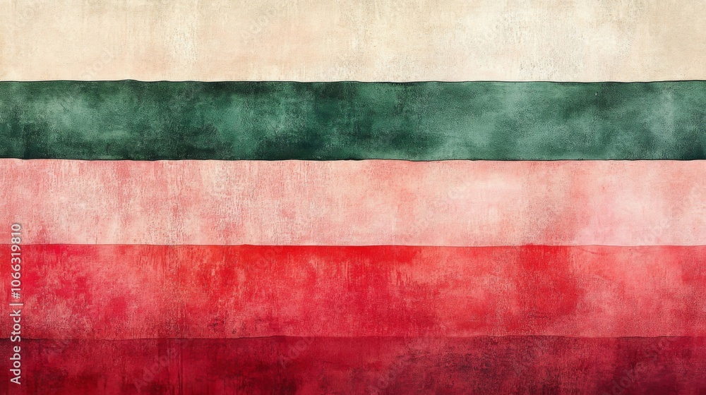Abstract Painting with Horizontal Stripes of Green, Pink, and Red Abstract Painting with Horizontal Stripes of Green, Pink, and Red