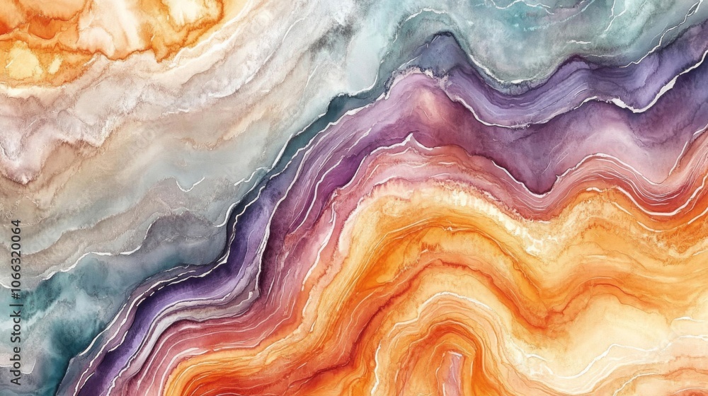 Abstract Watercolor Painting with Wavy Lines and Warm Colors Abstract Watercolor Painting with Wavy Lines and Warm Colors