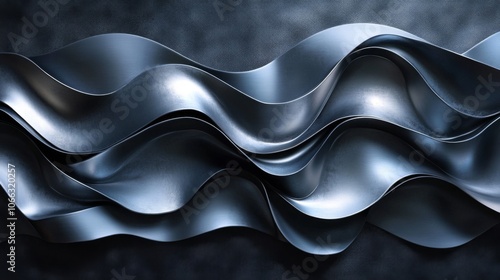 Abstract Wavy Metallic Surface with Dark Background photo