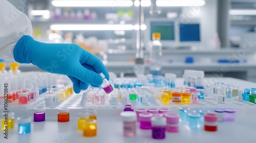 Researcher Handling Laboratory Vials and Samples in a Modern Lab Environment