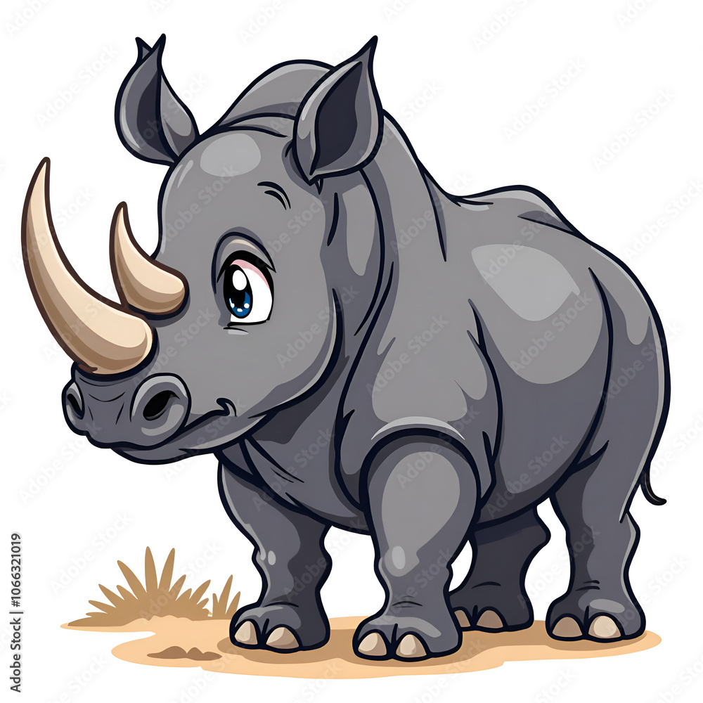 Fototapeta premium Explore the world of wildlife through the eyes of a playful cartoon rhino, digital illustration of cartoon character design concept.