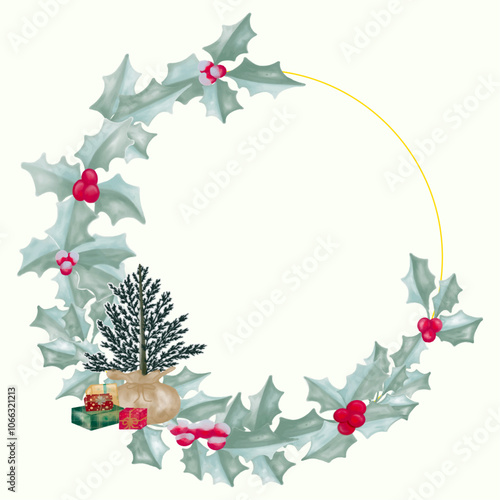christmas wreath with holly berries