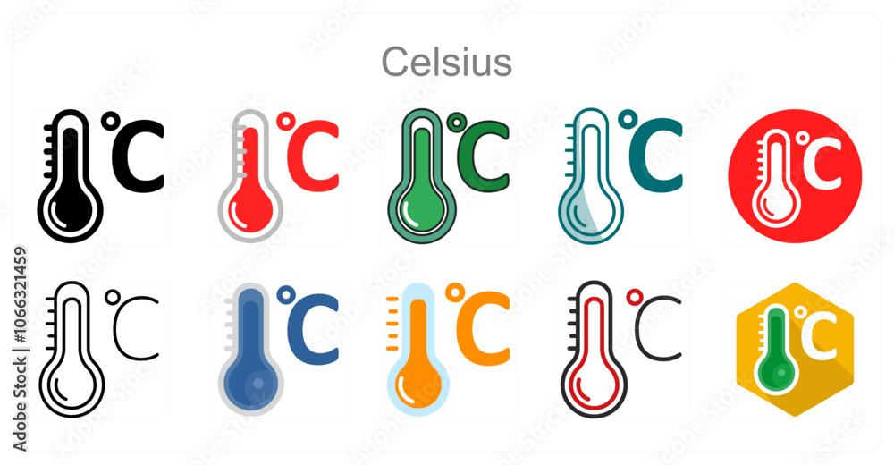 A set of 10 Celsius icons as Temperature, Thermometer, Degree A set of 10 Celsius icons as Temperature, Thermometer, Degree
