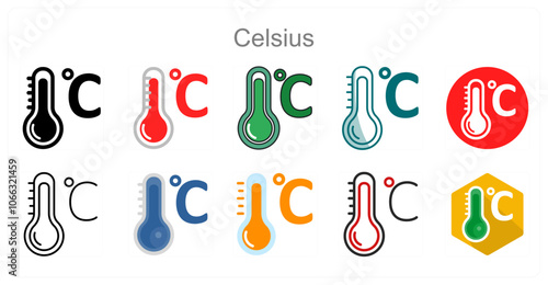 A set of 10 Celsius icons as Temperature, Thermometer, Degree