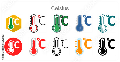 A set of 10 Celsius icons as Temperature, Thermometer, Degree