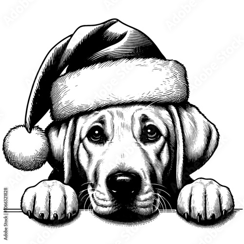 Hand drawn cute Labrador Retriever wearing a Santa hat, vector sketch isolated on white background, SVG vector	