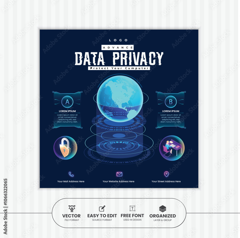 Fototapeta premium Cyber Security social media post design template